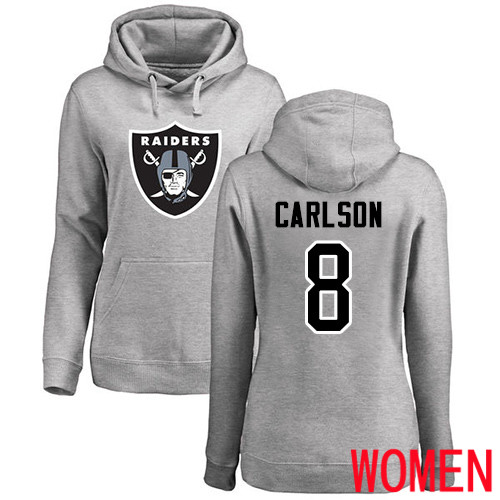 Oakland Raiders Ash Women Daniel Carlson Name and Number Logo NFL Football #8 Pullover Hoodie Sweatshirts
